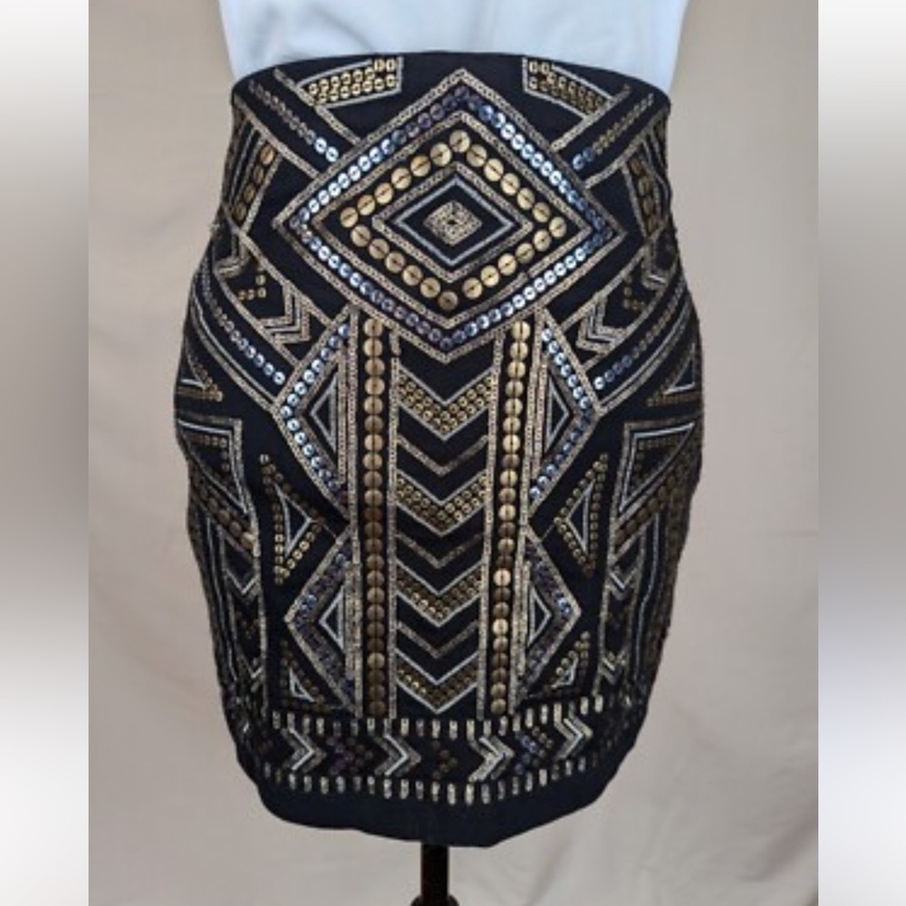 Express Art Deco 20s Style Black, Silver Gold Sequin Mini Skirt Sz S M Women
